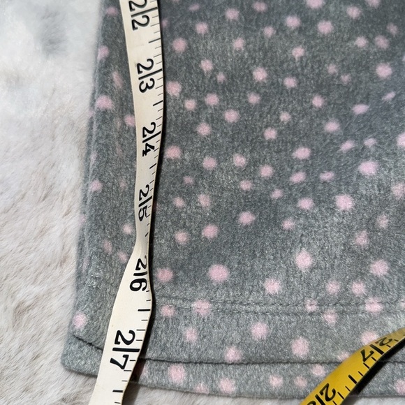 Earth Angels Pajama Set Gray & Pink Polka Dot Soft Fleece Satin Accent Sz Large - Picture 8 of 9